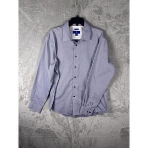 Egara Shirt Mens XL Blue Check Non-Iron 100% Cotton Dress Button Up Long Sleeve